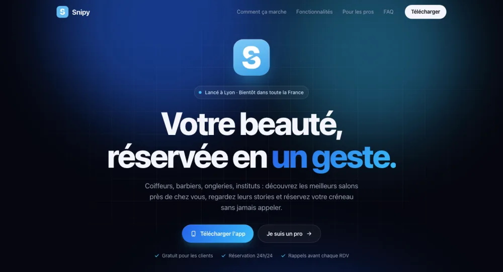 Page d'accueil du site snipyapp.fr